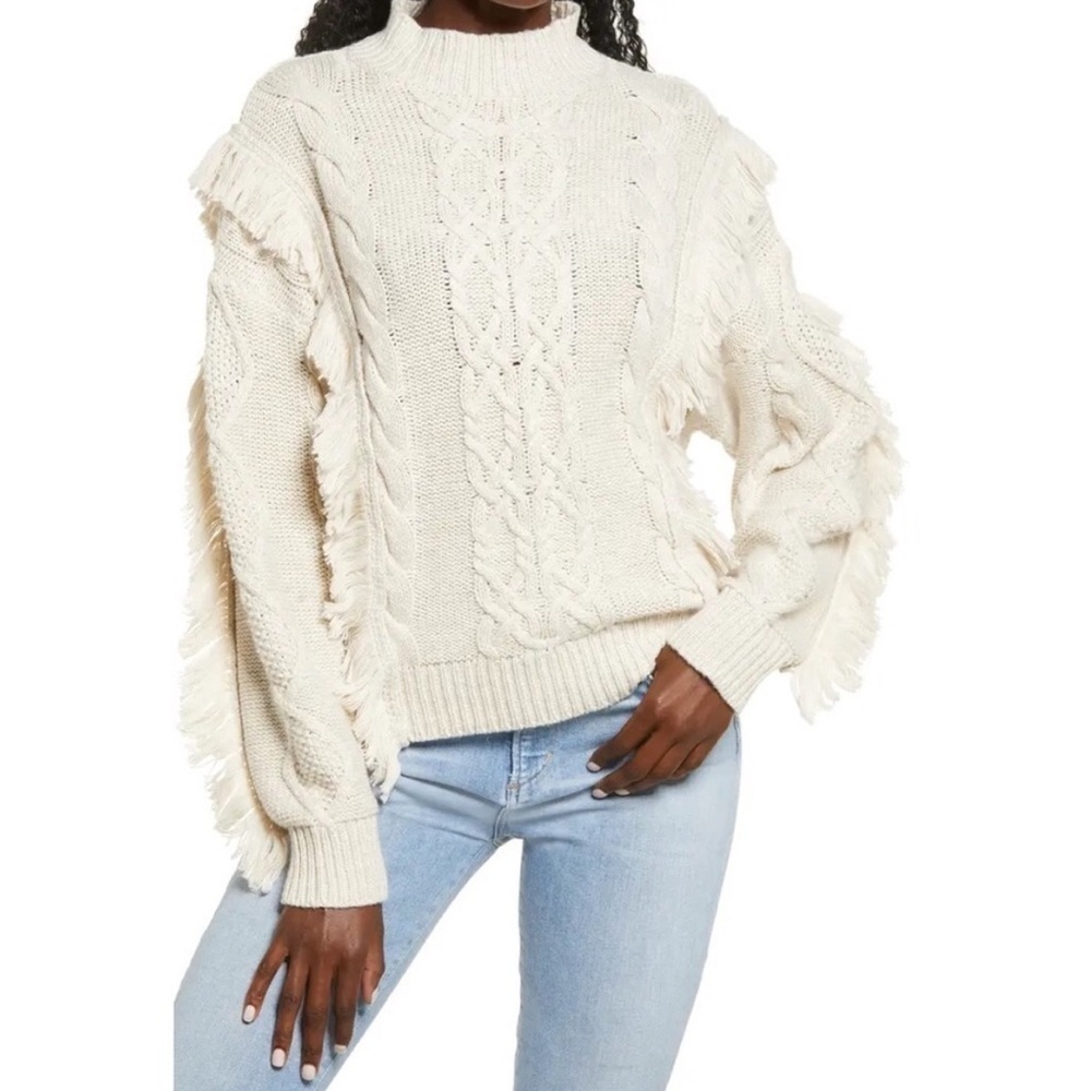 NWT Leith Cable Knit Fringe Sweater M Medium Creamy Ivory Oatmeal